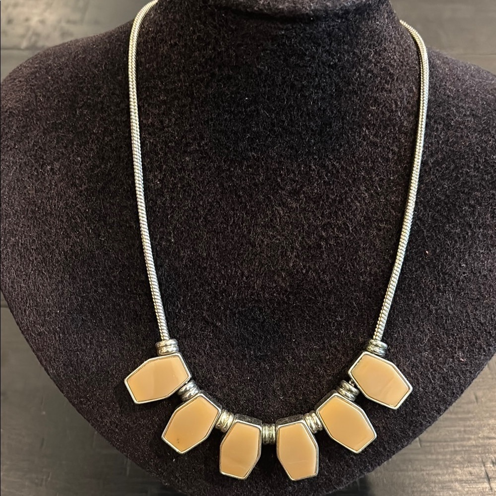 Silver Tone and Tan Enamel Slide Necklace